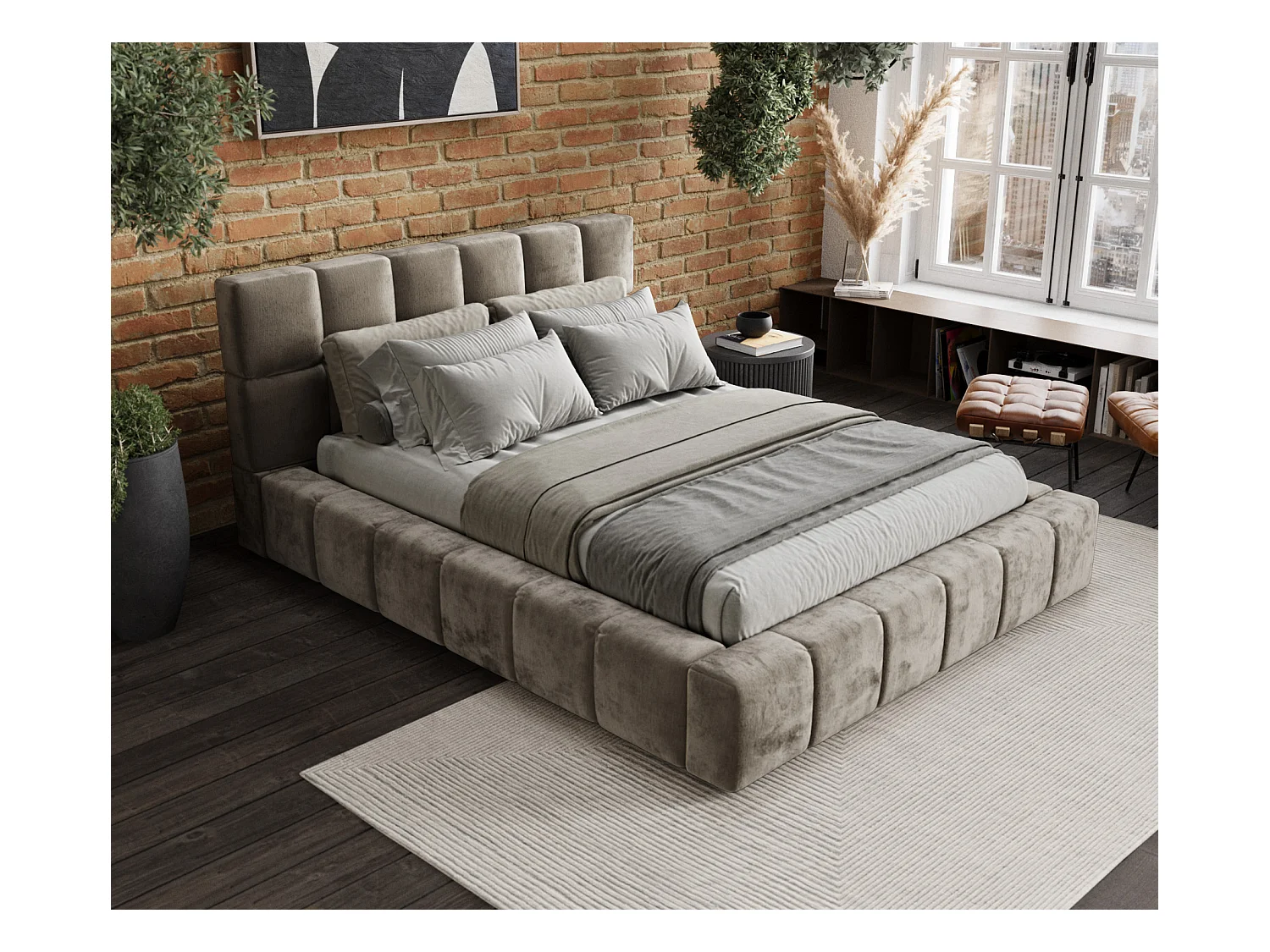 Polsterbett Kendal Dos - 200 x 200 cm - Chenille-Stoff - beige