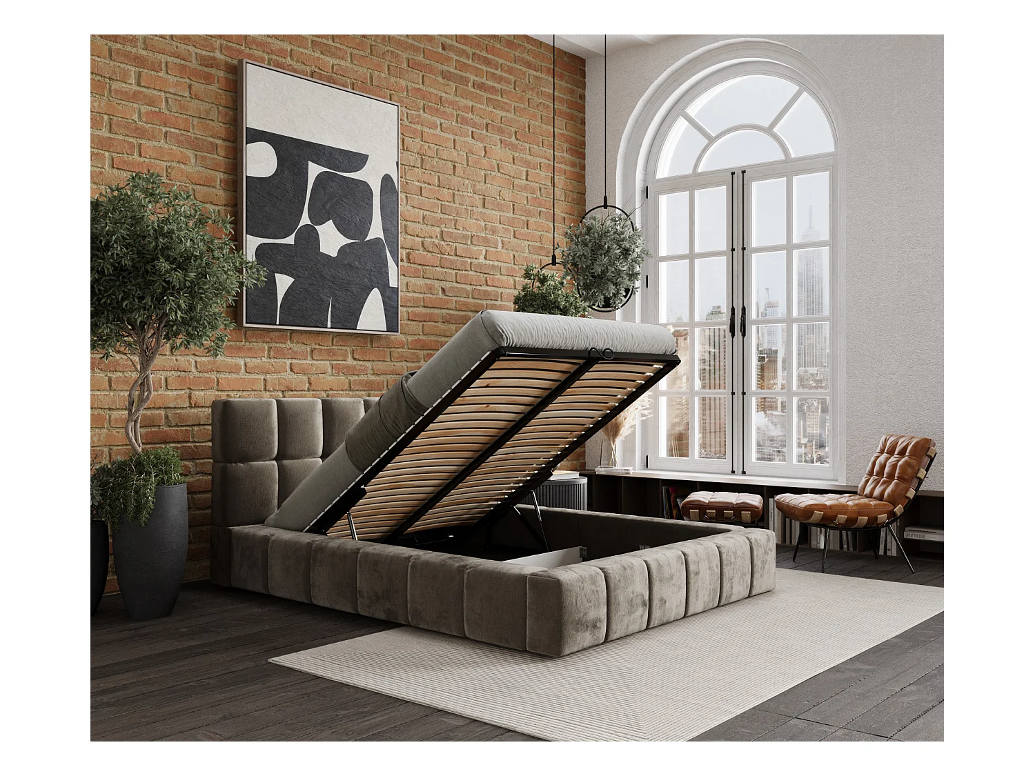 Polsterbett Kendal Dos - 200 x 200 cm - Chenille-Stoff - beige