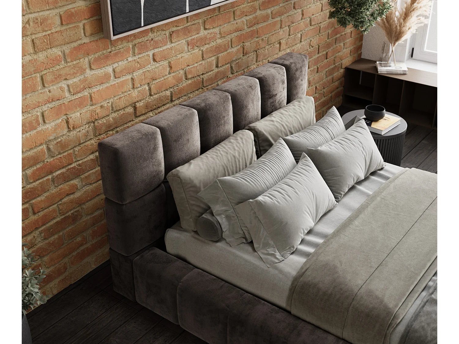 Polsterbett Kendal Dos - 160 x 200 cm - Chenille-Stoff - braun