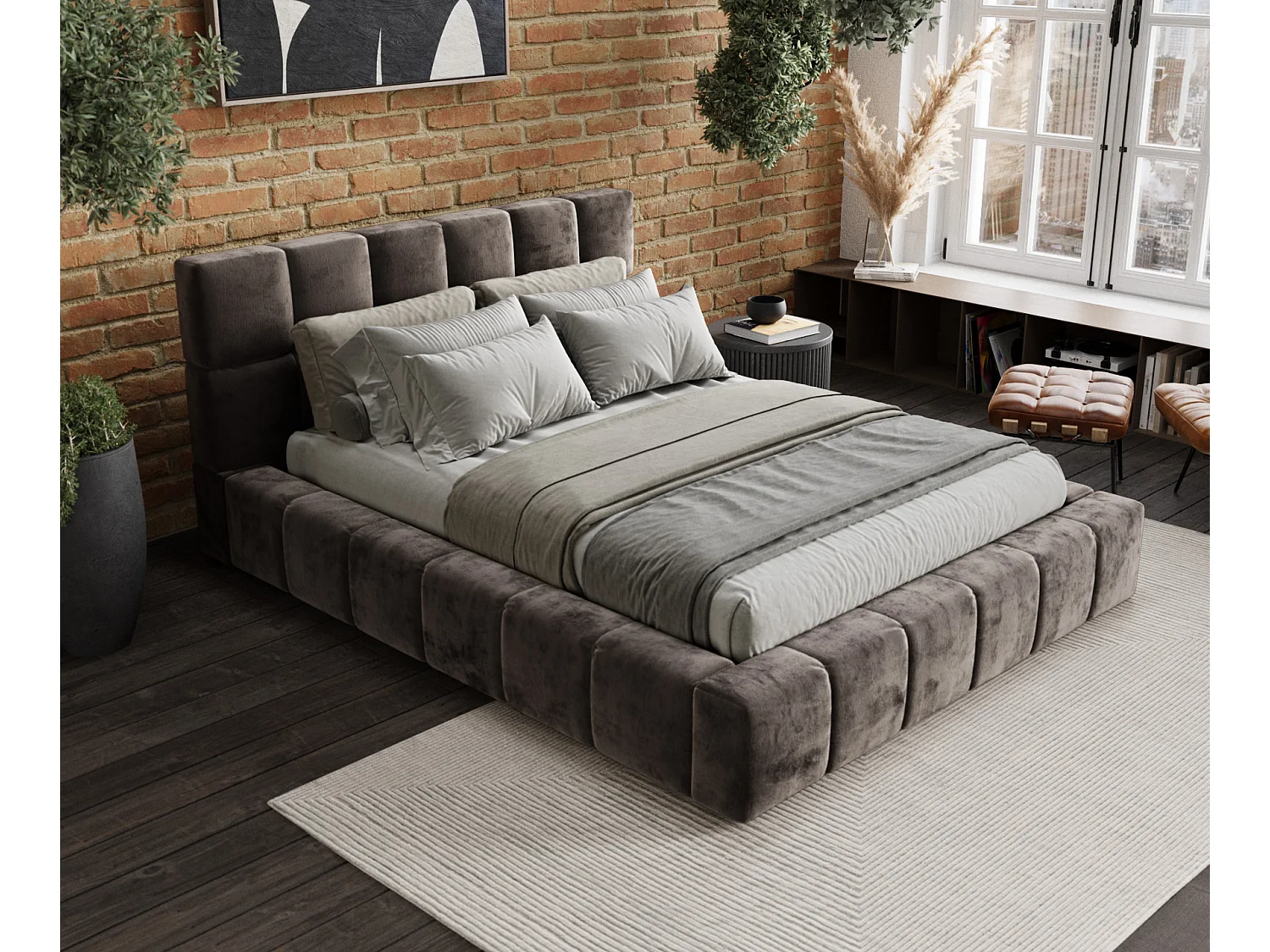 Polsterbett Kendal Dos - 160 x 200 cm - Chenille-Stoff - braun