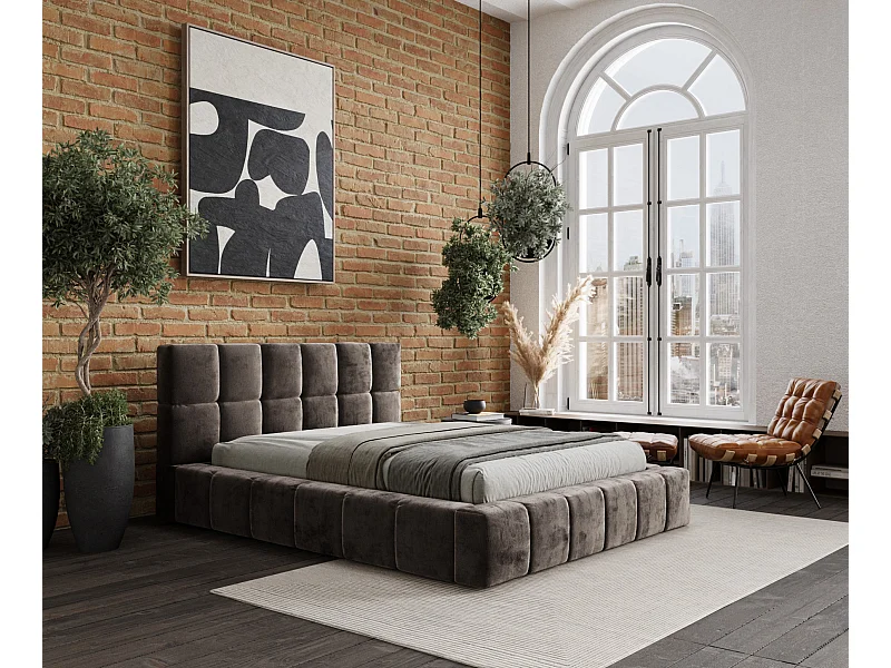 Polsterbett Kendal Dos - 160 x 200 cm - Chenille-Stoff - braun