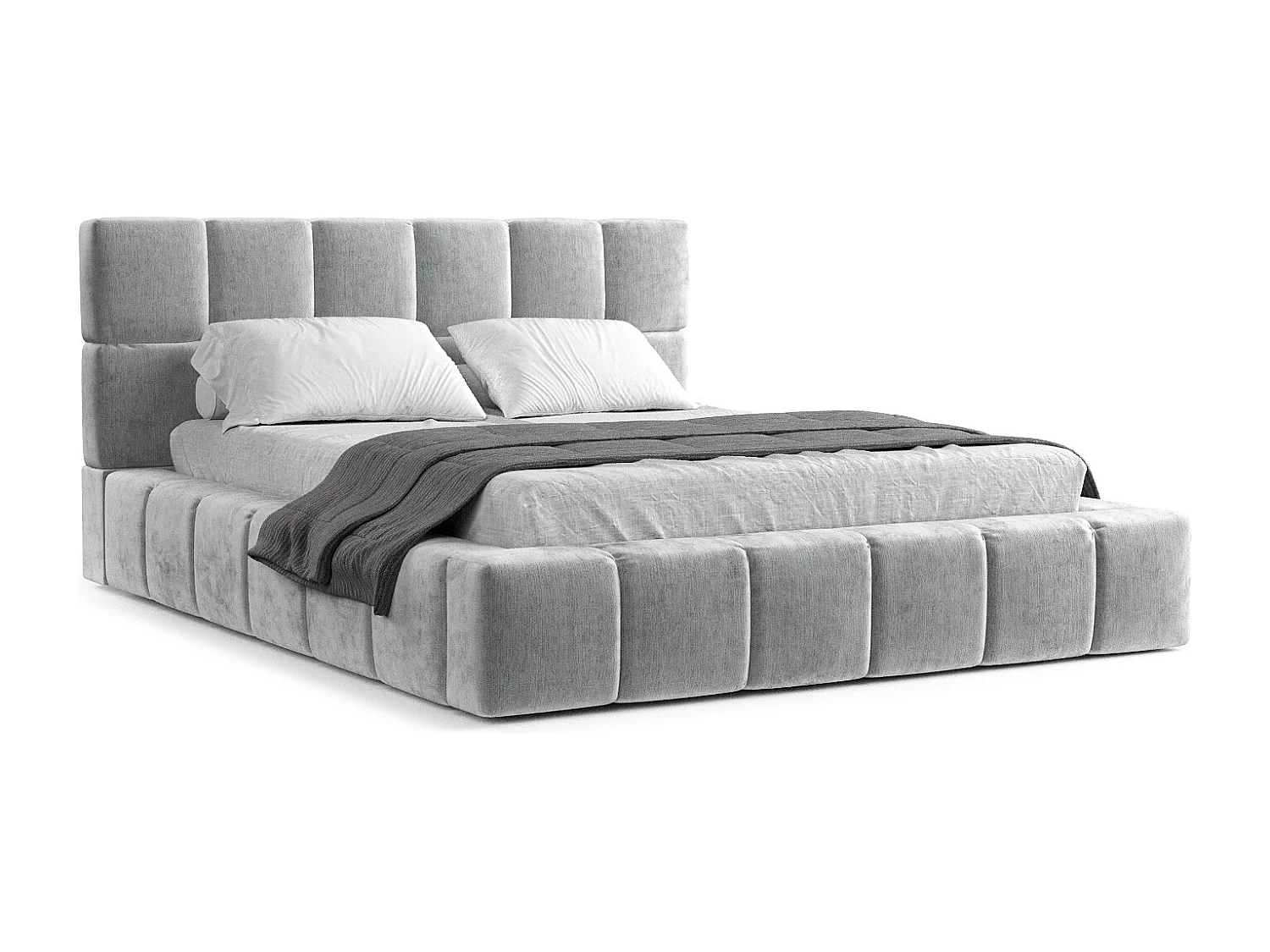 Lit coffre Kendal Dos - 160 x 200 cm - chenille - gris clair