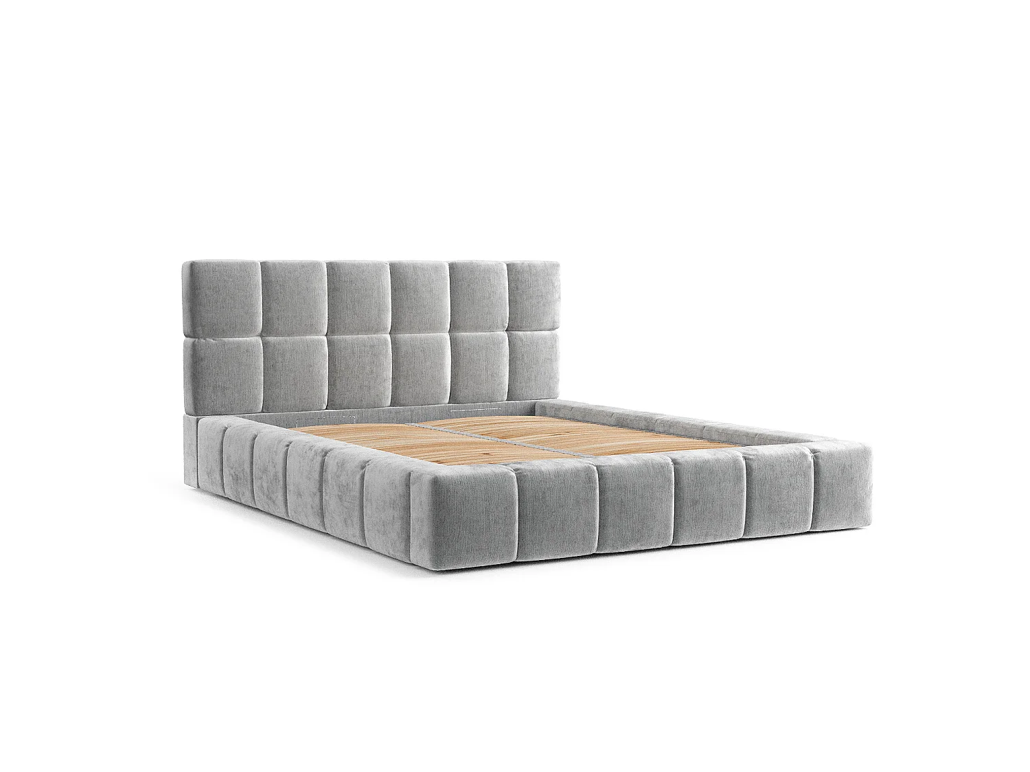 Lit coffre Kendal Dos - 160 x 200 cm - chenille - gris clair