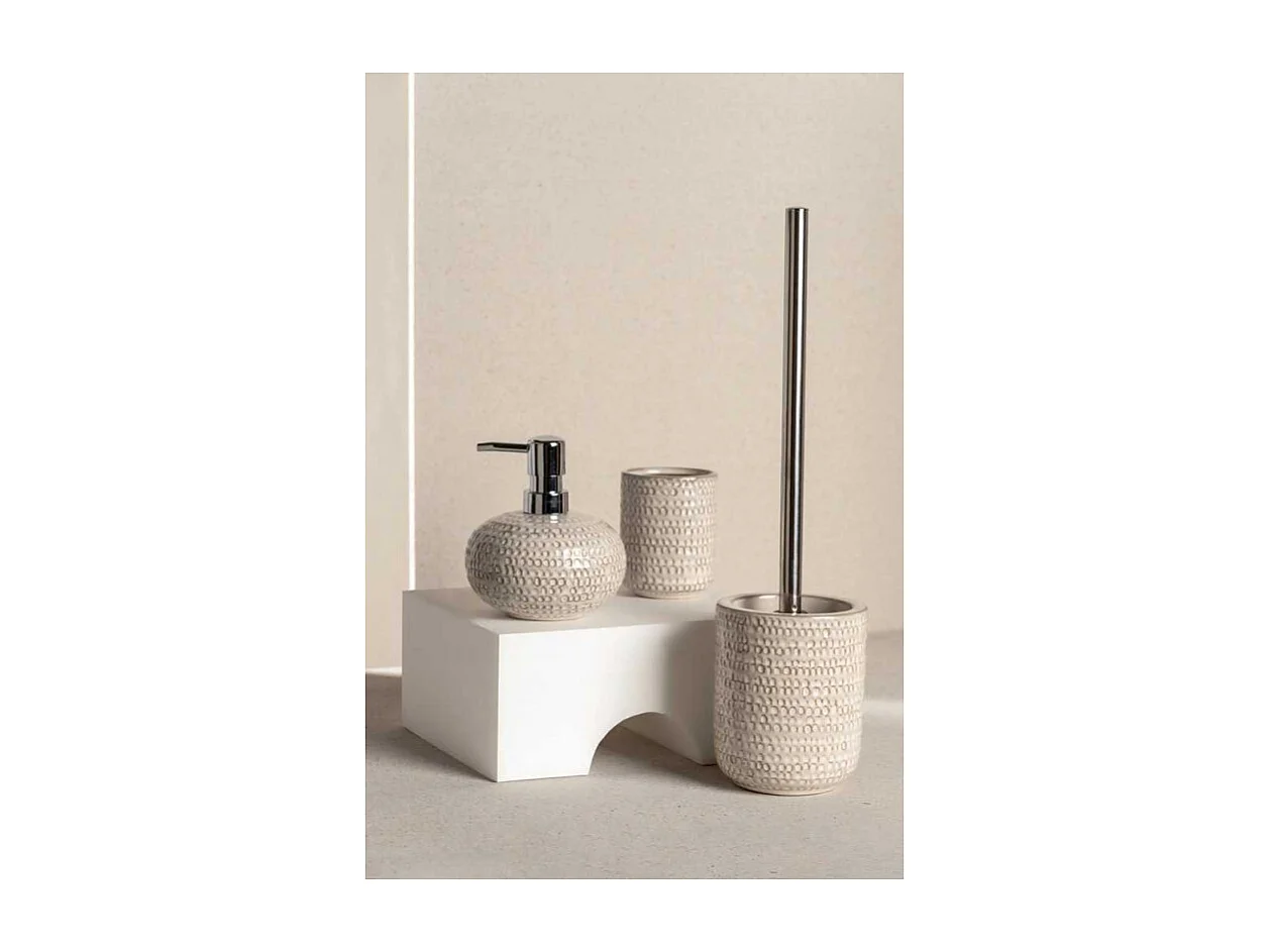 Distributeur de savon en céramique "Pergole" - Beige - D 11,5 x H 13 cm