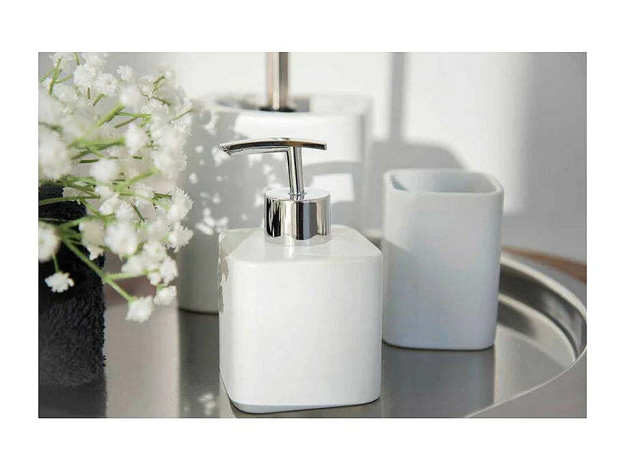 Distributeur de savon en céramique Hexa - Blanc - 290 ml