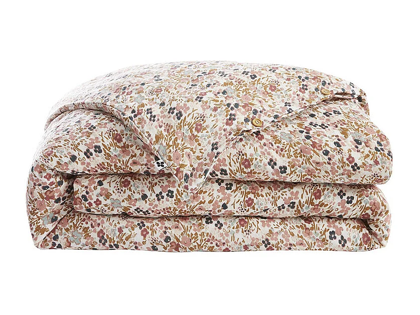 Parure de lit 240 x 220 cm gaze de coton écru et fleuri - ISABELA 2