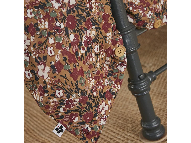 Parure de lit 240 x 220 cm gaze de coton camel et fleuri - ISABELA 1
