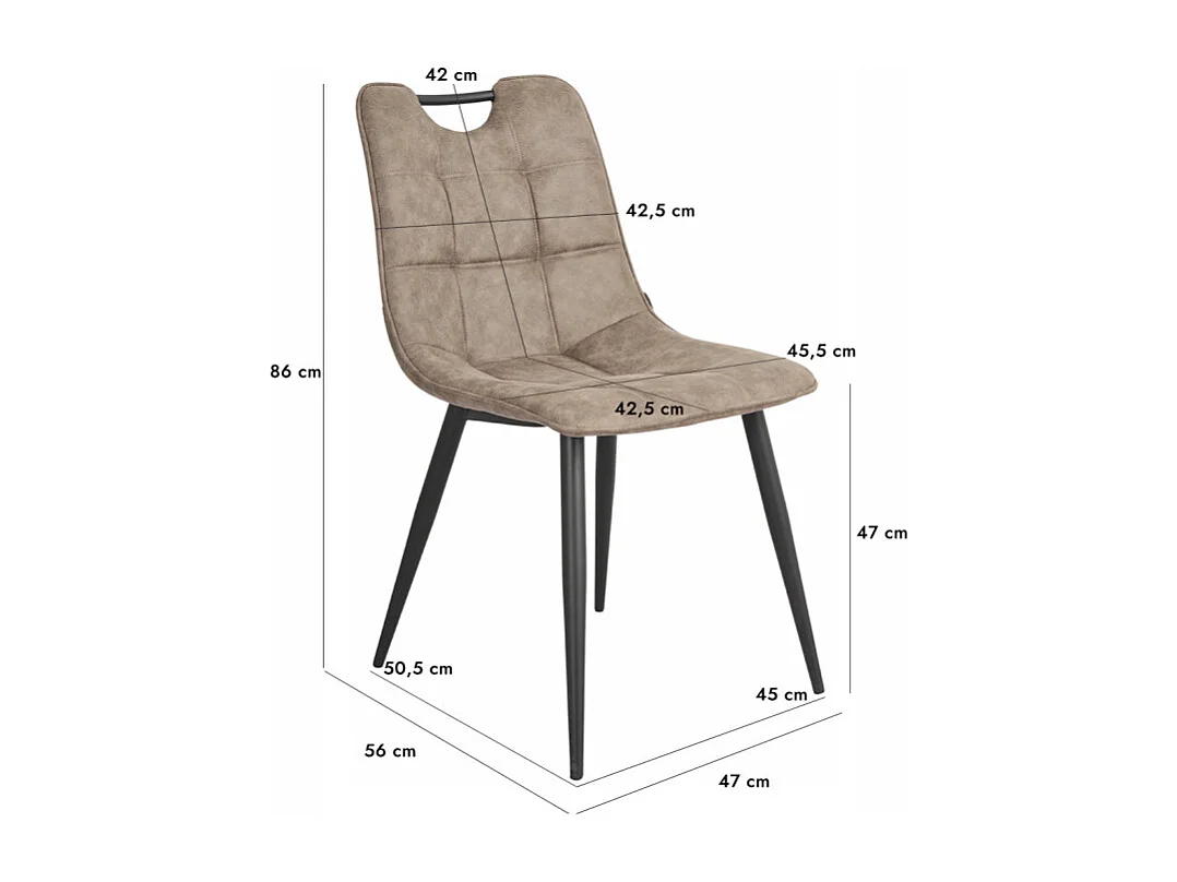 Lot 2 chaises tissu taupe vintage avec poignée et pieds noirs - MUSE 2