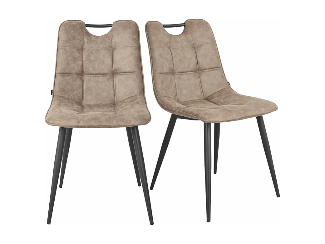 Lot 2 chaises tissu taupe vintage avec poignée et pieds noirs - MUSE 2