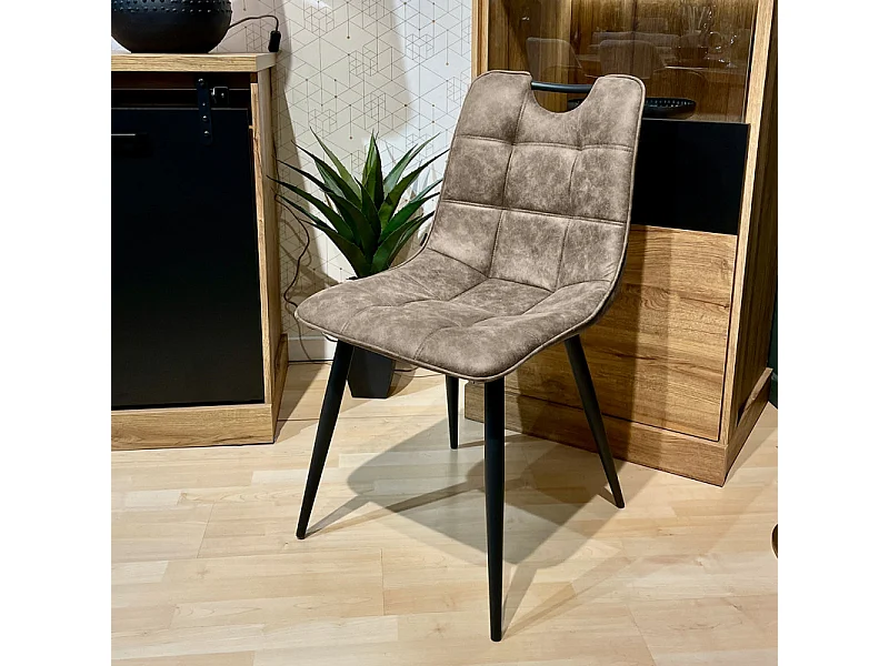 Lot 2 chaises tissu taupe vintage avec poignée et pieds noirs - MUSE 2