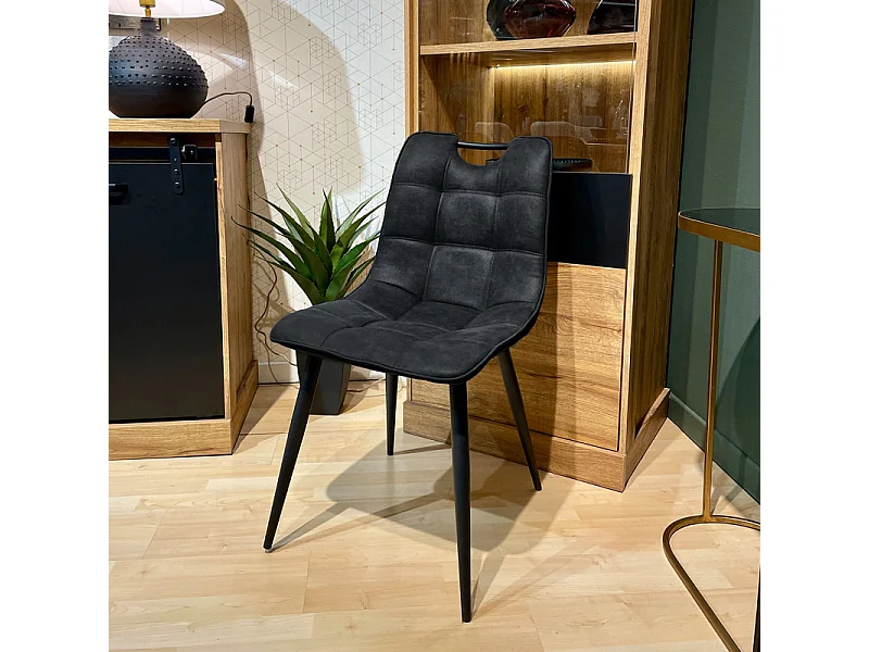 Lot 2 chaises tissu noir vintage avec poignée et pieds noirs - MUSE 2