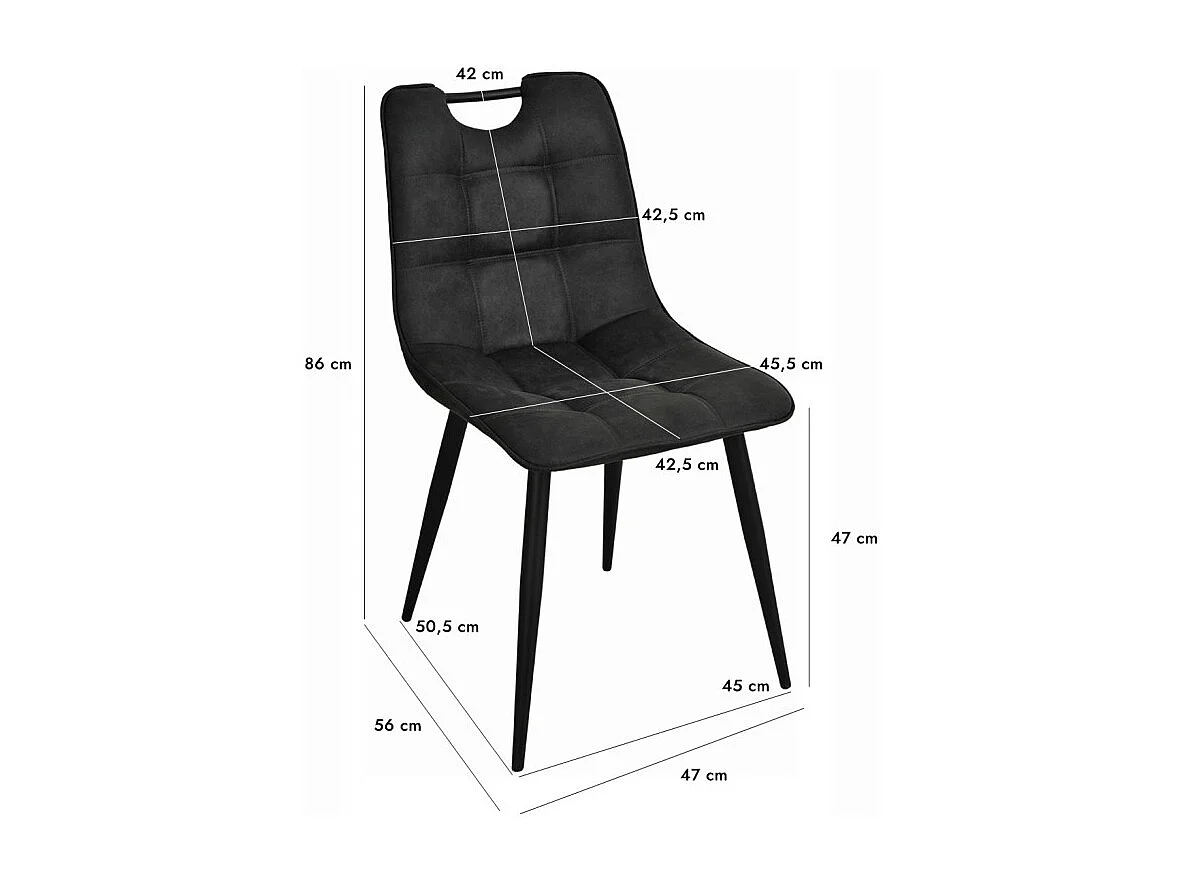 Lot 2 chaises tissu noir vintage avec poignée et pieds noirs - MUSE 2