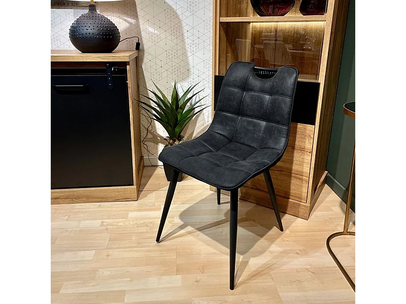 Lot 2 chaises tissu noir vintage avec poignée et pieds noirs - MUSE 2