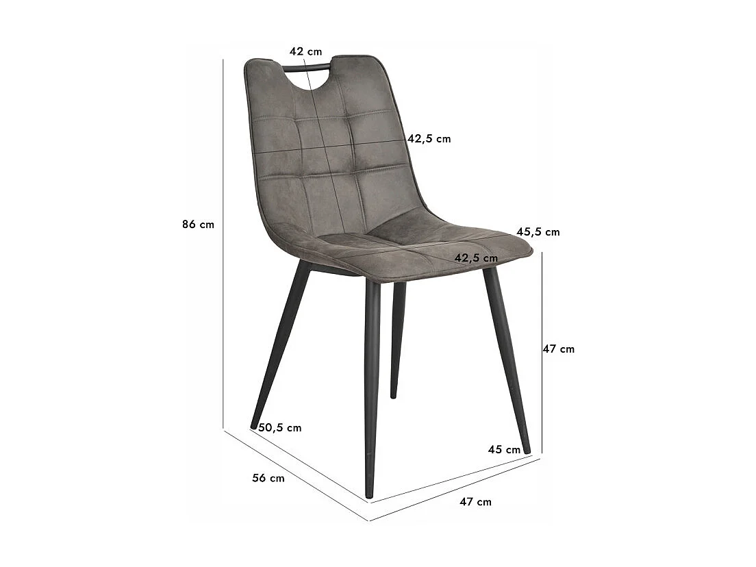 Lot 2 chaises en tissu gris anthracite poignée et pieds noirs - MUSE 2