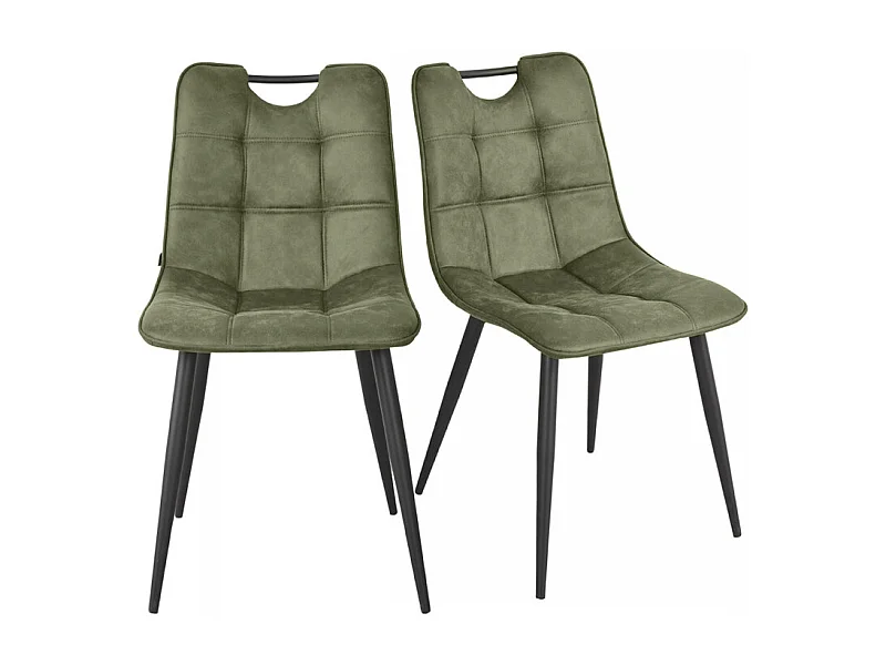Lot 2 chaises tissu vert vintage avec poignée et pieds noirs - MUSE 2