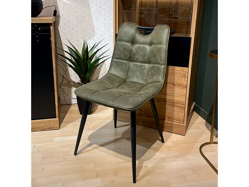 Lot 2 chaises tissu vert vintage avec poignée et pieds noirs - MUSE 2