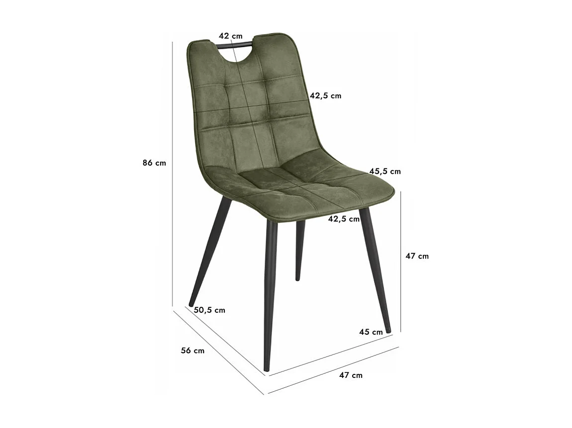 Lot 2 chaises tissu vert vintage avec poignée et pieds noirs - MUSE 2