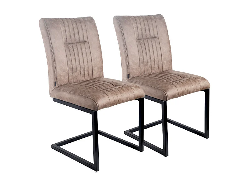 Lot de 2 chaises en tissu taupe vintage avec pied métal noir - VIVI 2