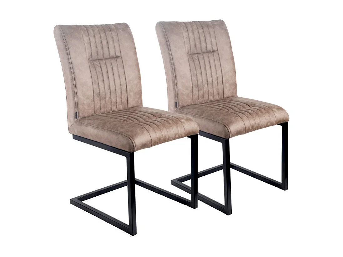 Lot de 2 chaises en tissu taupe vintage avec pied métal noir - VIVI 2