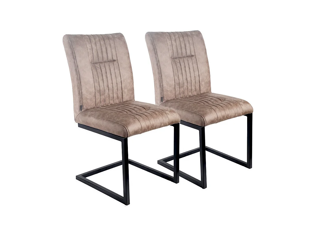 Lot de 2 chaises en tissu taupe vintage avec pied métal noir - VIVI 2