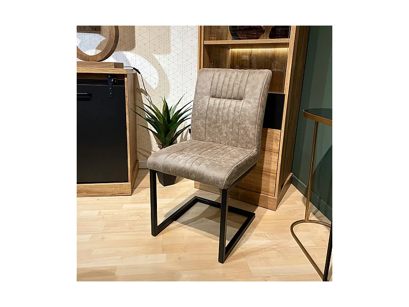 Lot de 2 chaises en tissu taupe vintage avec pied métal noir - VIVI 2
