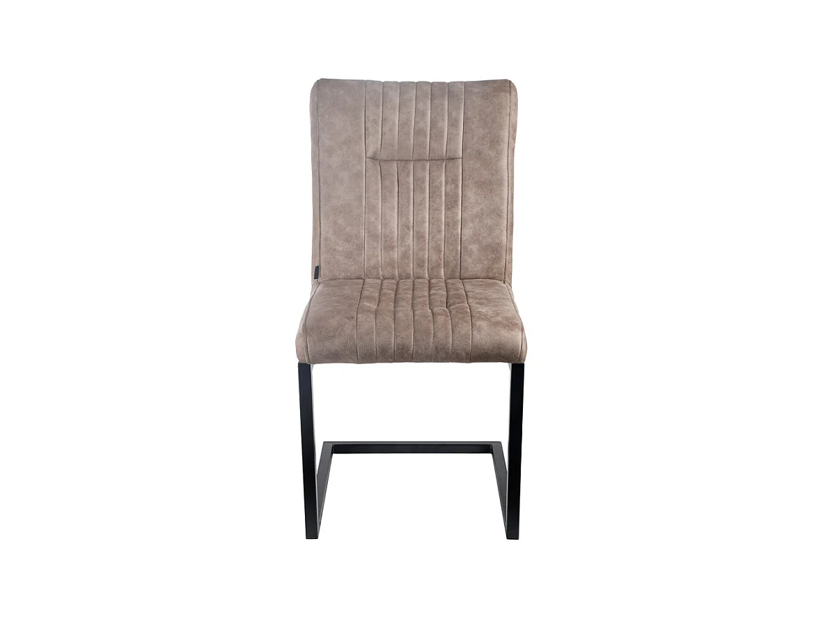 Lot de 2 chaises en tissu taupe vintage avec pied métal noir - VIVI 2