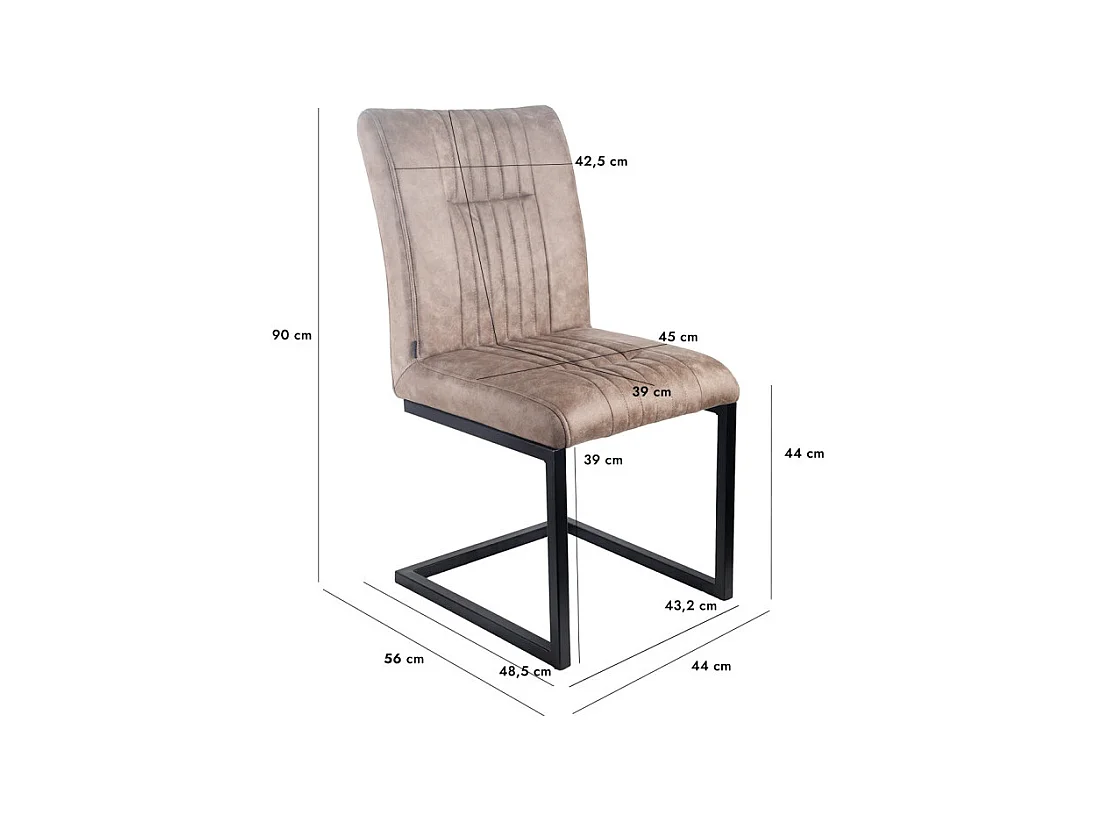 Lot de 2 chaises en tissu taupe vintage avec pied métal noir - VIVI 2