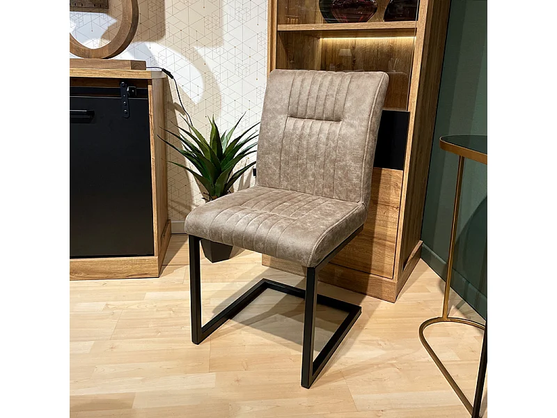 Lot de 2 chaises en tissu taupe vintage avec pied métal noir - VIVI 2