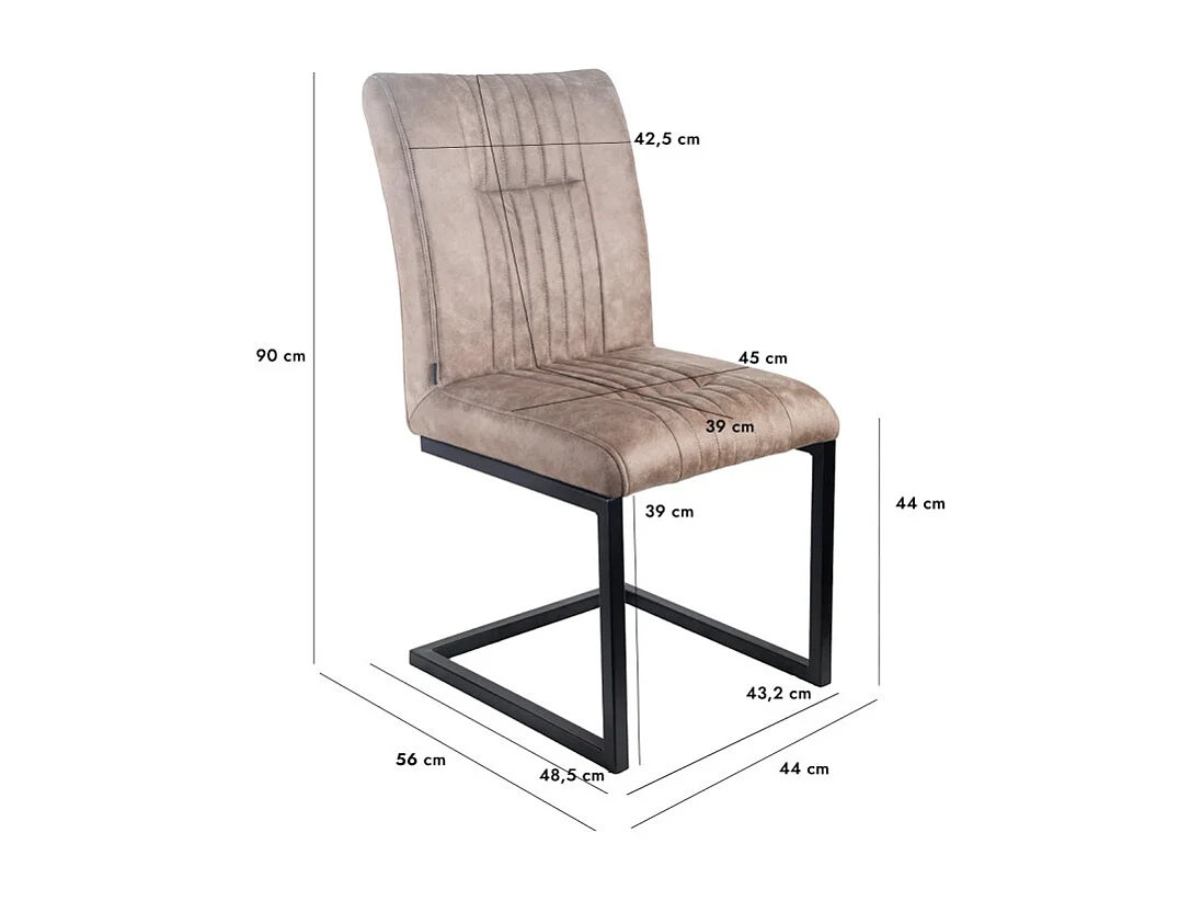 Lot de 2 chaises en tissu taupe vintage avec pied métal noir - VIVI 2