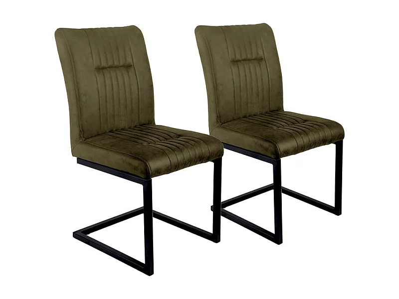 Lot de 2 chaises en tissu vert vintage avec pied métal noir - VIVI 2