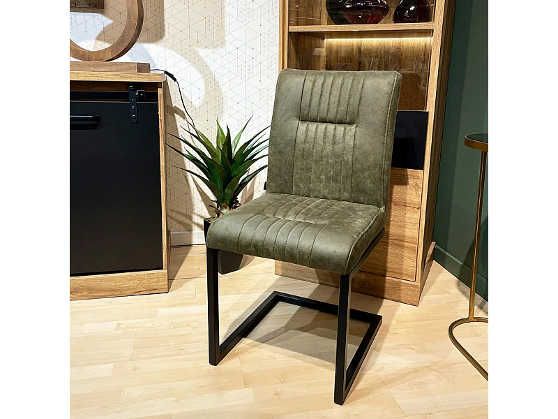 Lot de 2 chaises en tissu vert vintage avec pied métal noir - VIVI 2