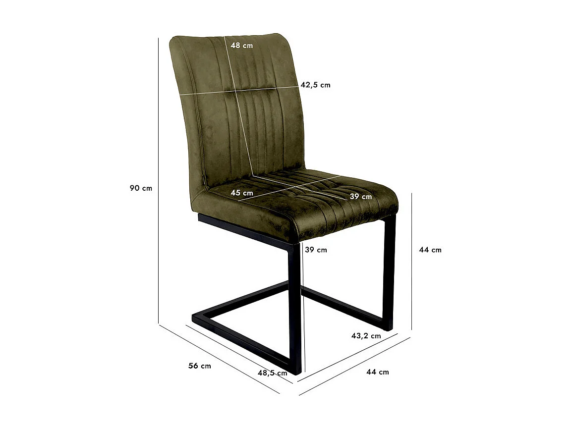 Lot de 2 chaises en tissu vert vintage avec pied métal noir - VIVI 2