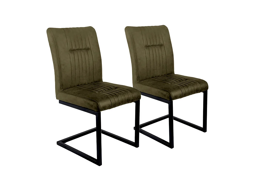 Lot de 2 chaises en tissu vert vintage avec pied métal noir - VIVI 2