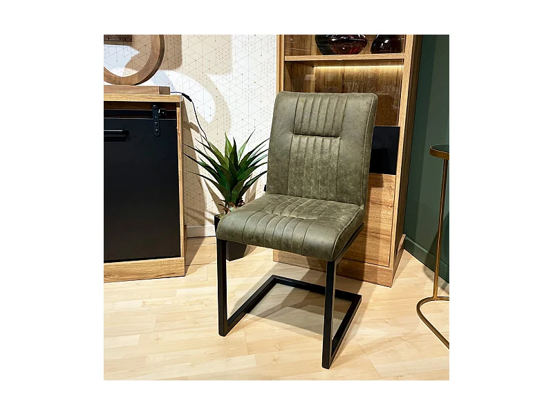Lot de 2 chaises en tissu vert vintage avec pied métal noir - VIVI 2