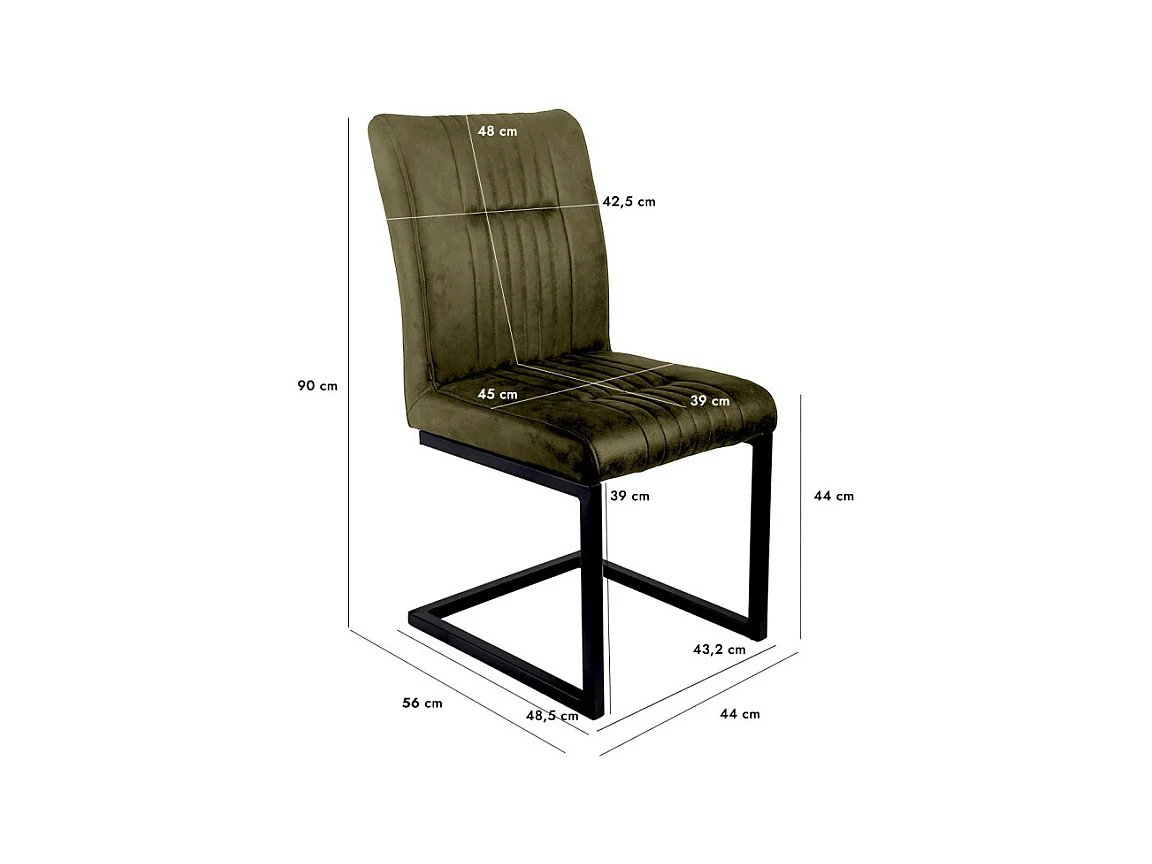Lot de 2 chaises en tissu vert vintage avec pied métal noir - VIVI 2