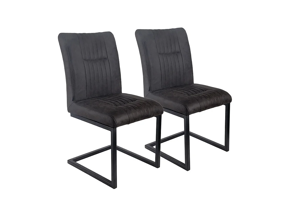 Lot 2 chaises tissu gris anthracite vintage pieds métal noir - VIVI 2