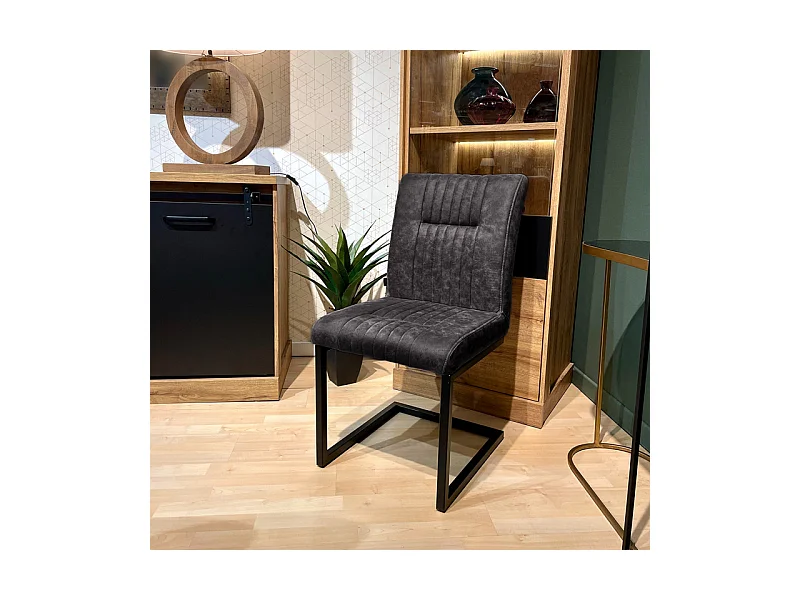 Lot 2 chaises tissu gris anthracite vintage pieds métal noir - VIVI 2