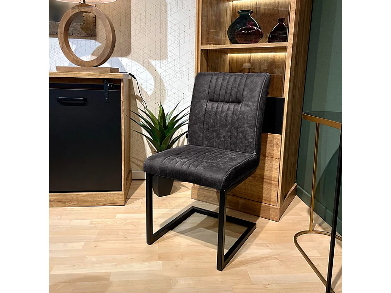 Lot 2 chaises tissu gris anthracite vintage pieds métal noir - VIVI 2