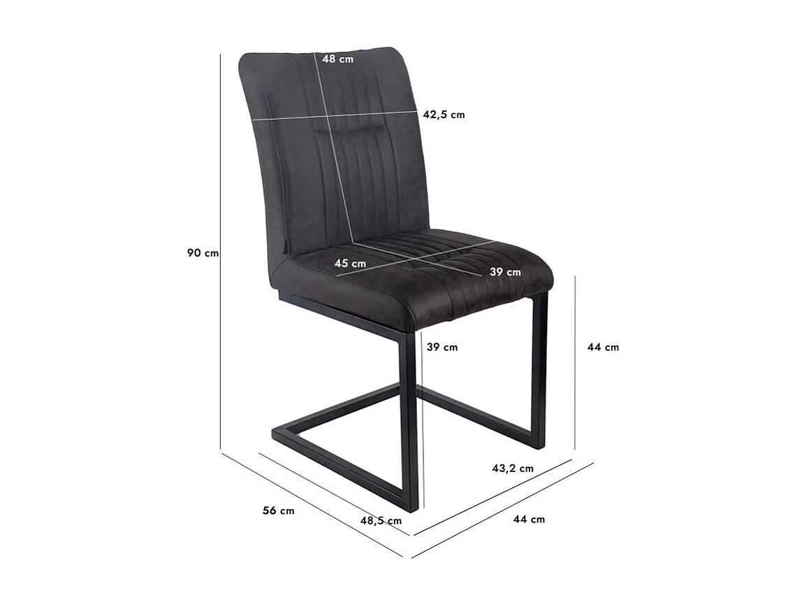 Lot 2 chaises tissu gris anthracite vintage pieds métal noir - VIVI 2