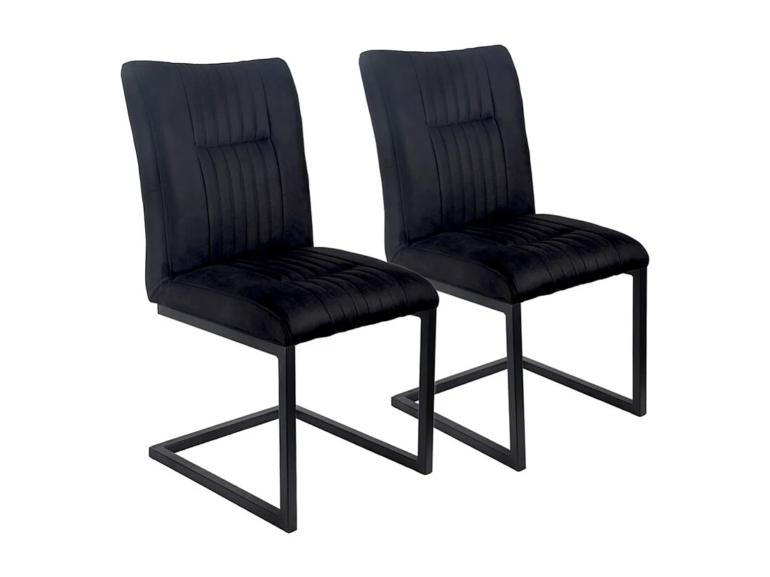 Lot de 2 chaises en tissu noir vintage avec pied métal noir - VIVI 2