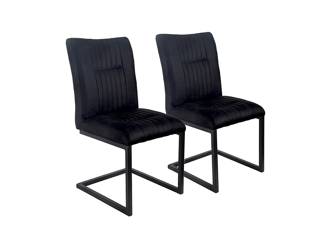 Lot de 2 chaises en tissu noir vintage avec pied métal noir - VIVI 2