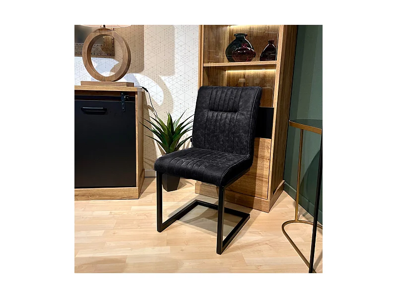 Lot de 2 chaises en tissu noir vintage avec pied métal noir - VIVI 2