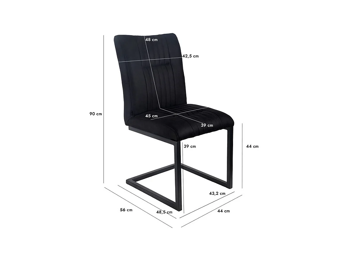 Lot de 2 chaises en tissu noir vintage avec pied métal noir - VIVI 2