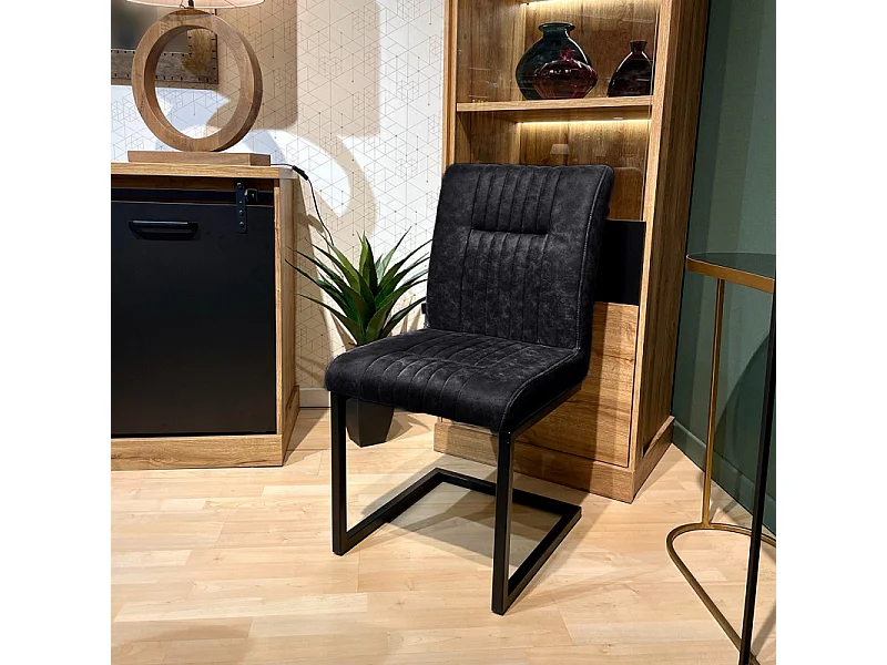 Lot de 2 chaises en tissu noir vintage avec pied métal noir - VIVI 2