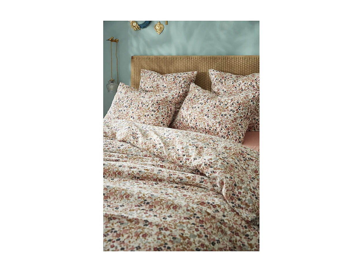 Housse de couette 240 x 220 gaze de coton écru et fleuri - ISABELA 2