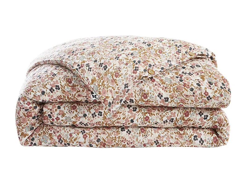 Housse de couette 240 x 220 gaze de coton écru et fleuri - ISABELA 2