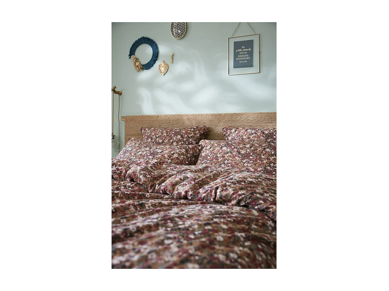 Housse de couette 240 x 220 gaze de coton camel et fleuri - ISABELA 1