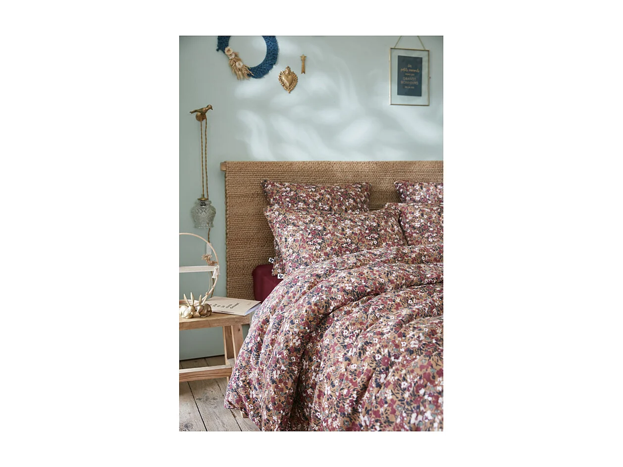 Housse de couette 240 x 220 gaze de coton camel et fleuri - ISABELA 1