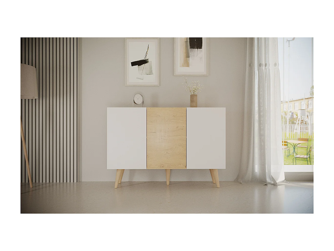 Commode 3 portes Toronto - Blanc et bois