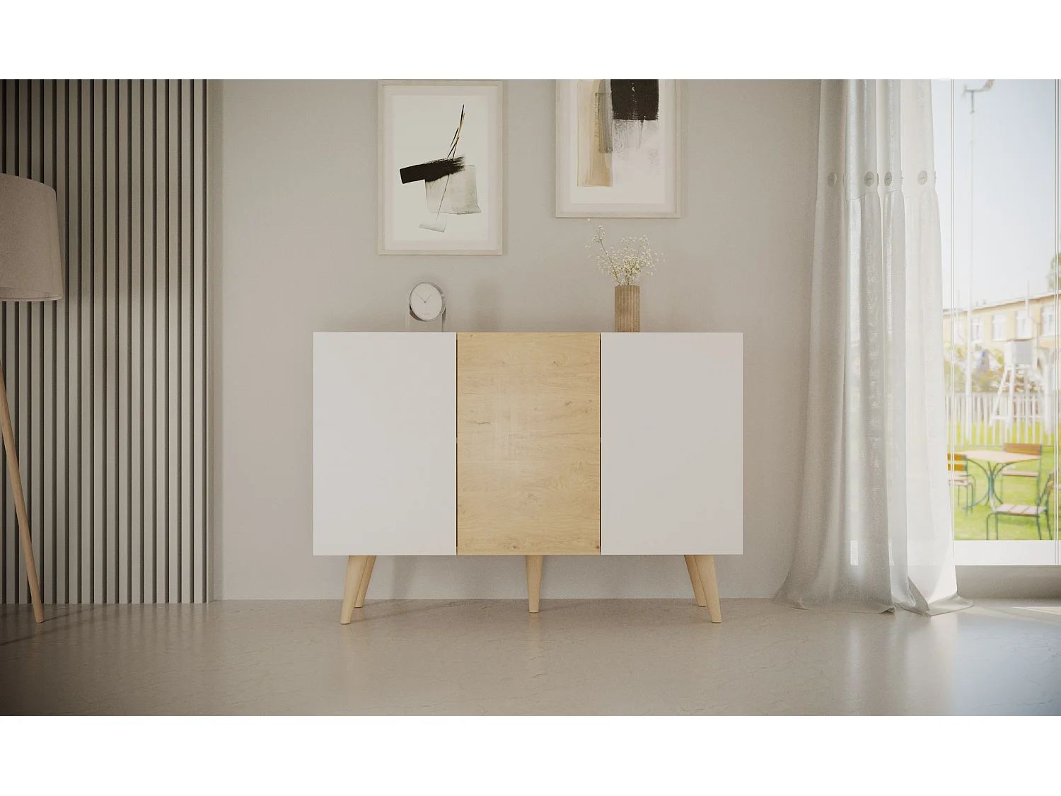 Commode 3 portes Toronto - Blanc et bois